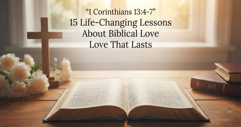 Open Bible showing 1 Corinthians 13:4-7 and biblical love