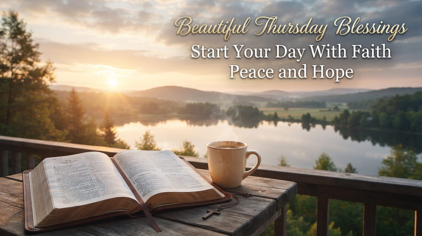 Beautiful Thursday blessings with Bible and peaceful sunrise