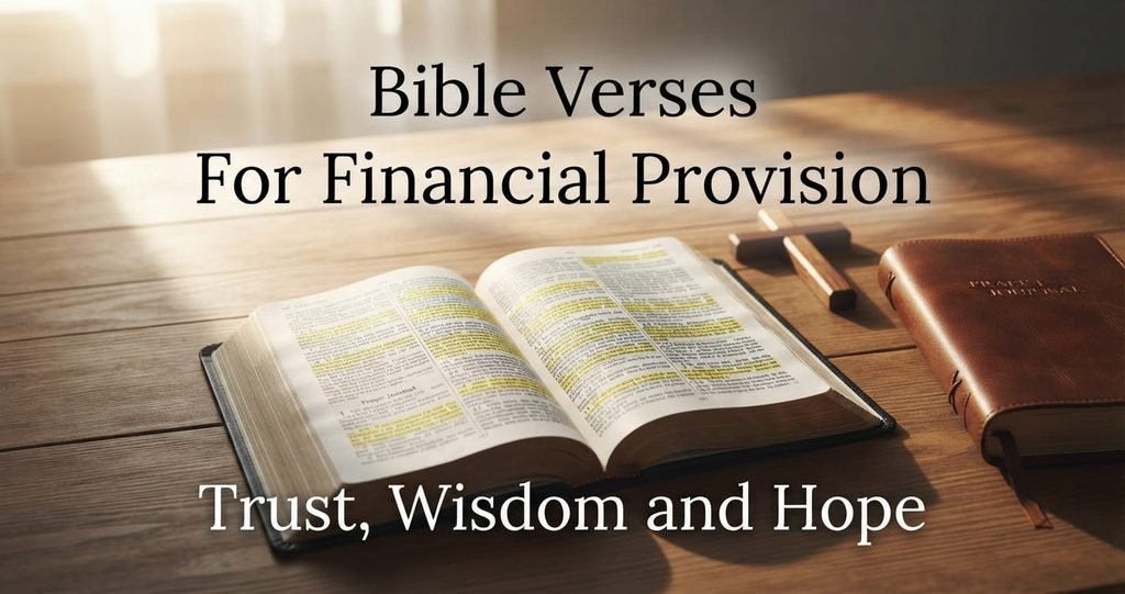 Bible verses for financial provision with open Bible and wooden cross