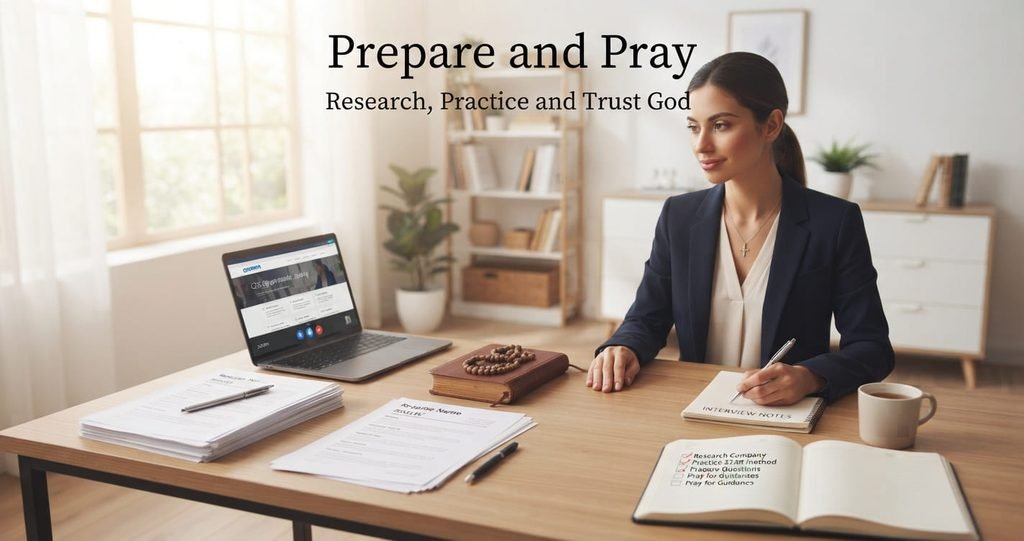 Catholic job interview preparation with prayer and confidence
