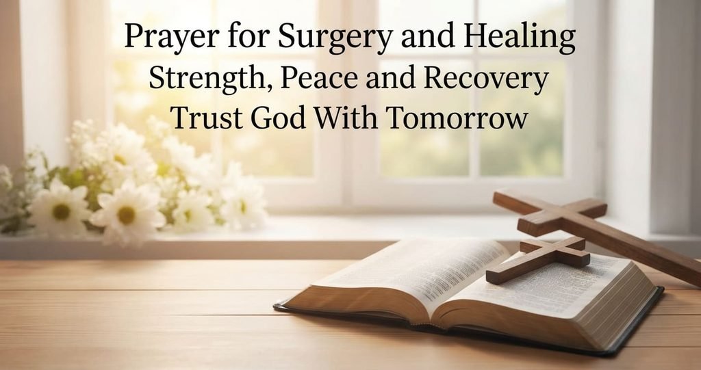 Final prayer for surgery, healing, and recovery with Bible and cross