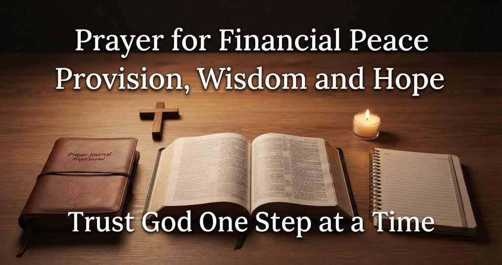 Prayer for financial peace and provision with Bible and cross