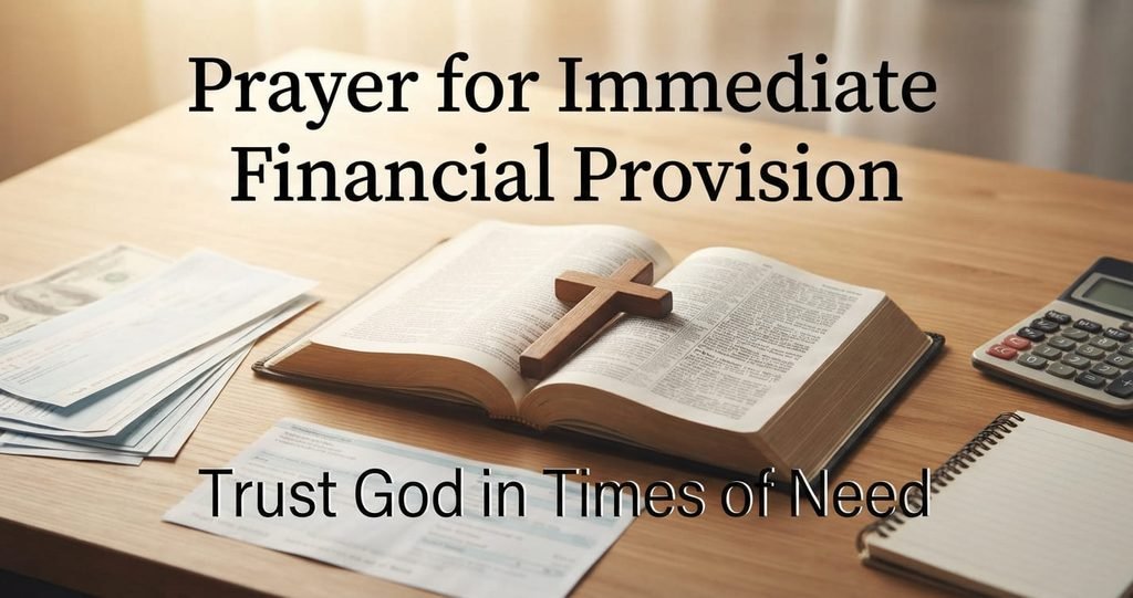 Prayer for immediate financial provision with Bible cross and financial notes
