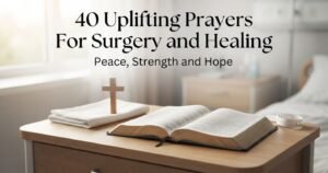 Bible verses for surgery and healing with an open Bible and cross