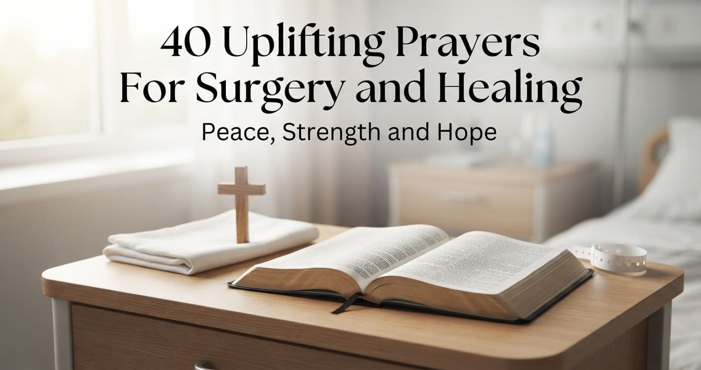 Bible verses for surgery and healing with an open Bible and cross