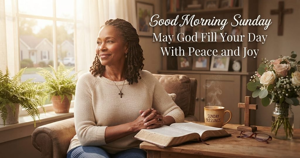 African American Sunday morning blessings GIF with Bible and sunrise