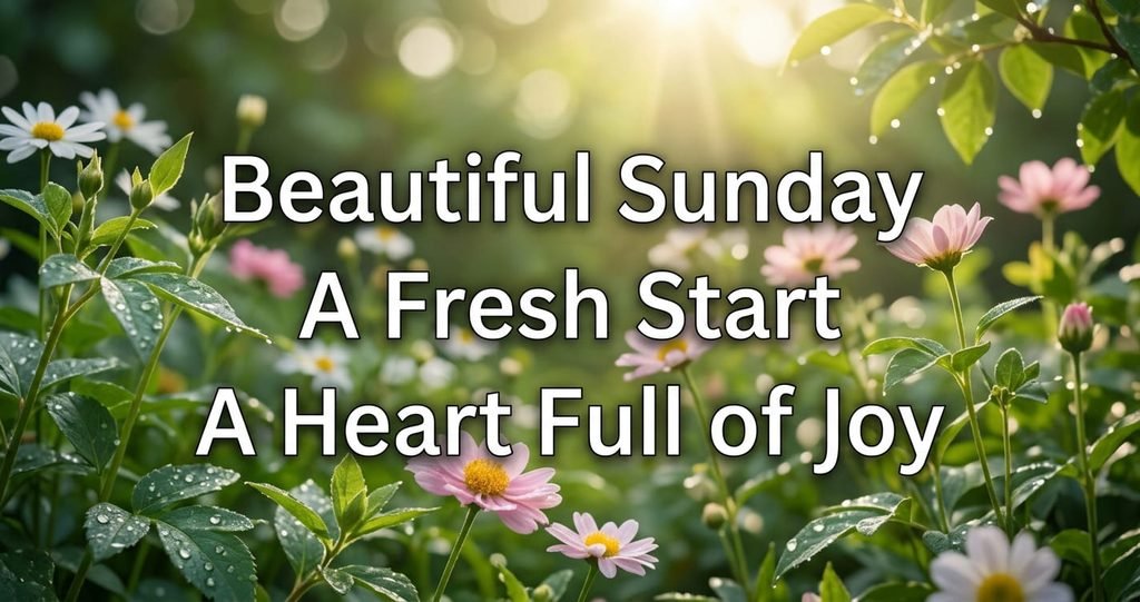 Happy Sunday wishes with beautiful flowers and warm morning sunshine