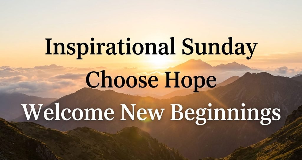 Happy Sunday wishes with inspirational sunrise views over peaceful mountains