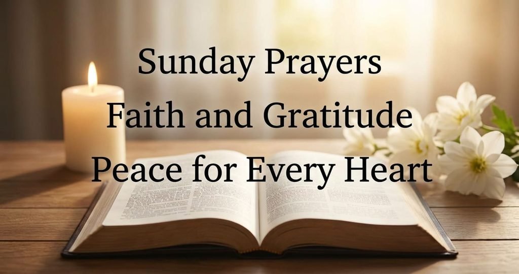 Happy Sunday wishes and prayers with an open Bible and peaceful candlelight