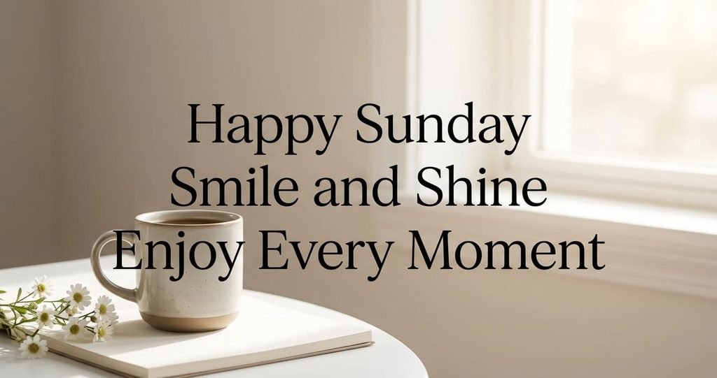 Happy Sunday wishes and short messages beside coffee and flowers