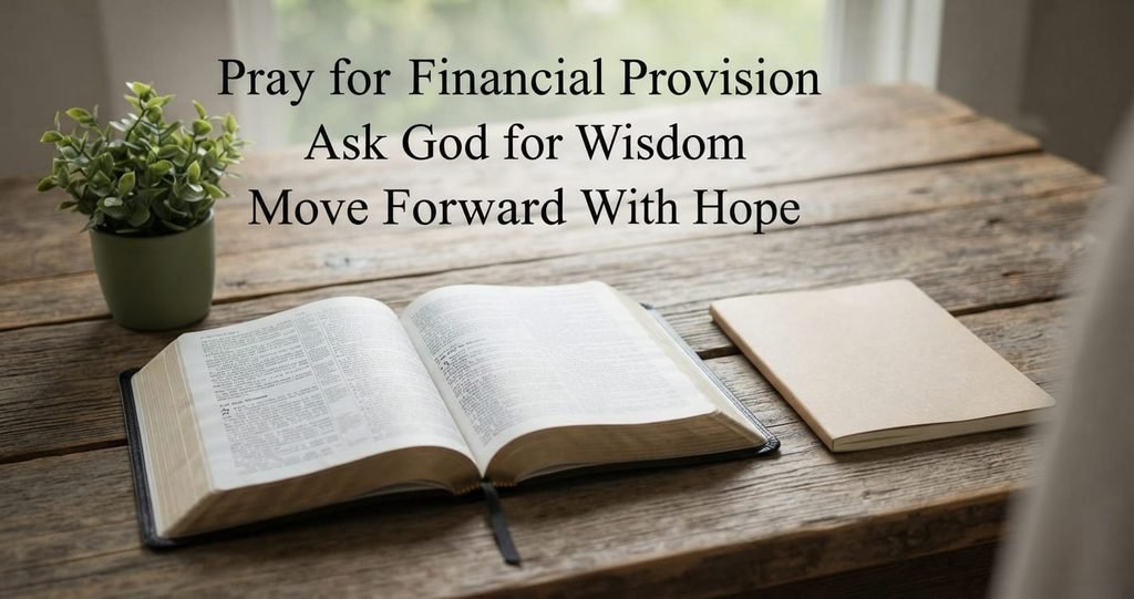 Open Bible and green plant representing prayer for financial help and provision