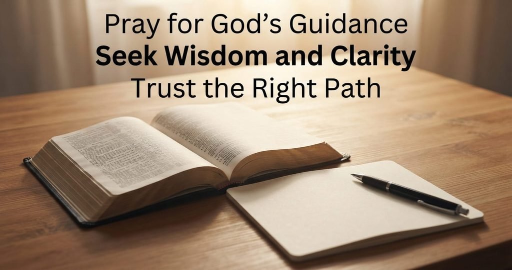 Open Bible and notebook for prayer for guidance and wisdom