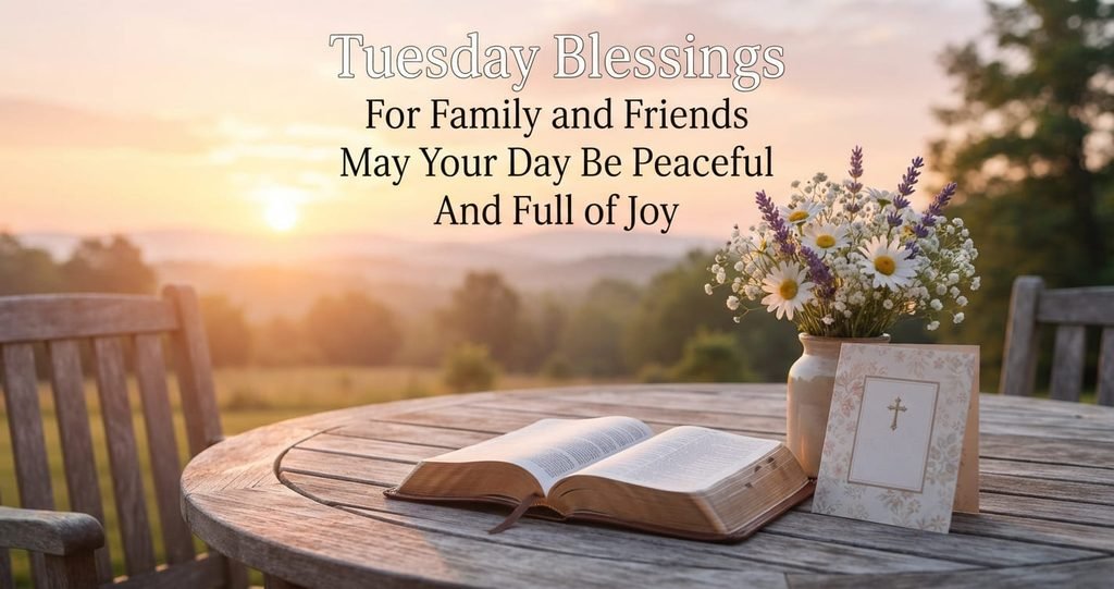 Tuesday blessings for family and friends with flowers and Bible
